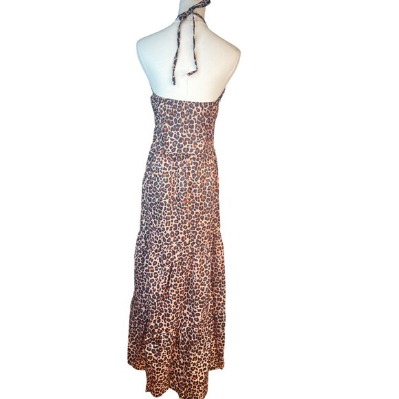 2/$50 NEW Leopard M Print Boho Halter Maxi Dress Butterfly Detail Sleeveless - Picture 4 of 16